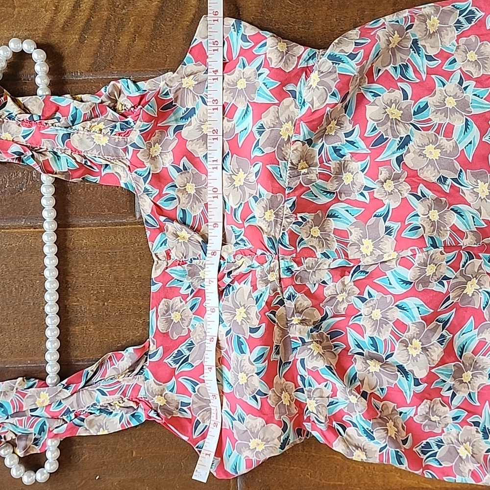 & Merci Floral Wide Ruffle Straps Flowy Wide Leg Pants Back Cutout Elastic Tie - Picture 11 of 15